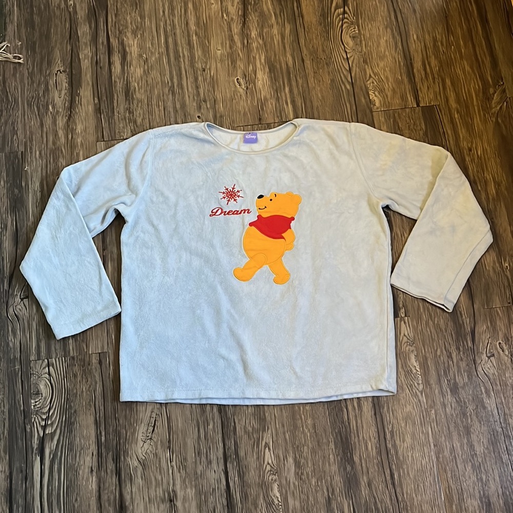 Disney Vintage Pooh Bear Dream Pullover Light Blue Fleece